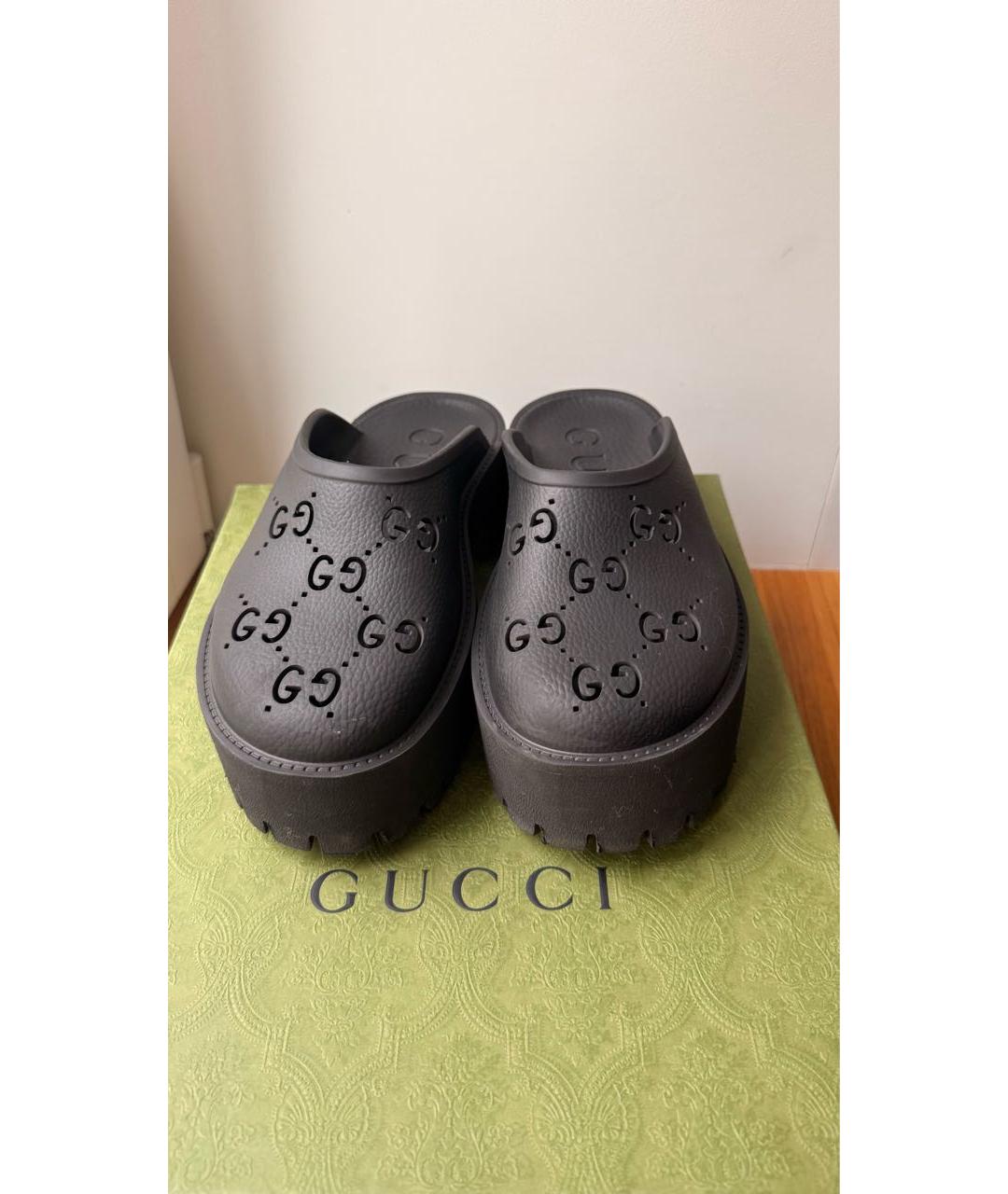 GUCCI Черные резиновые сабо, фото 2