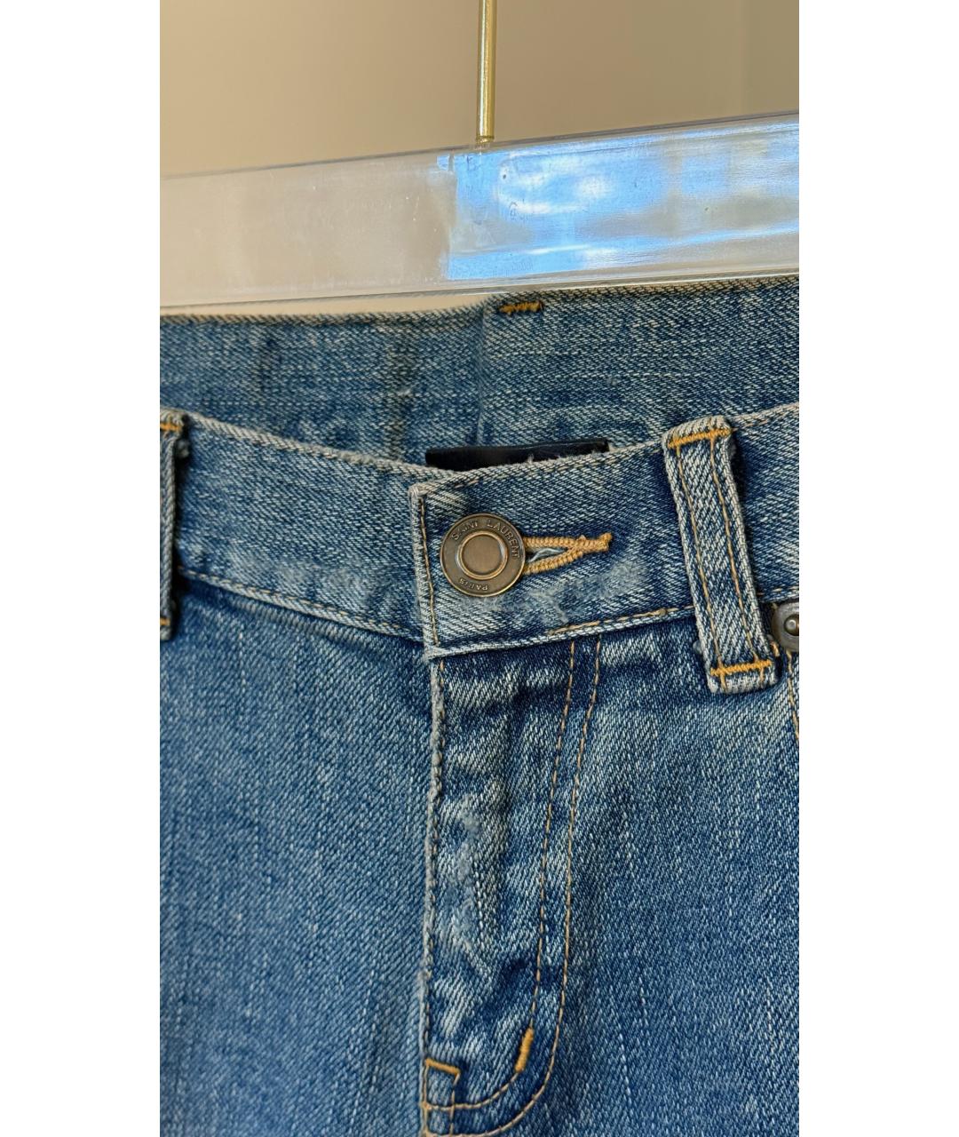 SAINT LAURENT Голубые хлопковые прямые джинсы, фото 5
