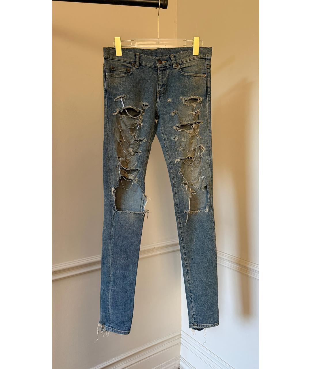 SAINT LAURENT Голубые хлопковые прямые джинсы, фото 10