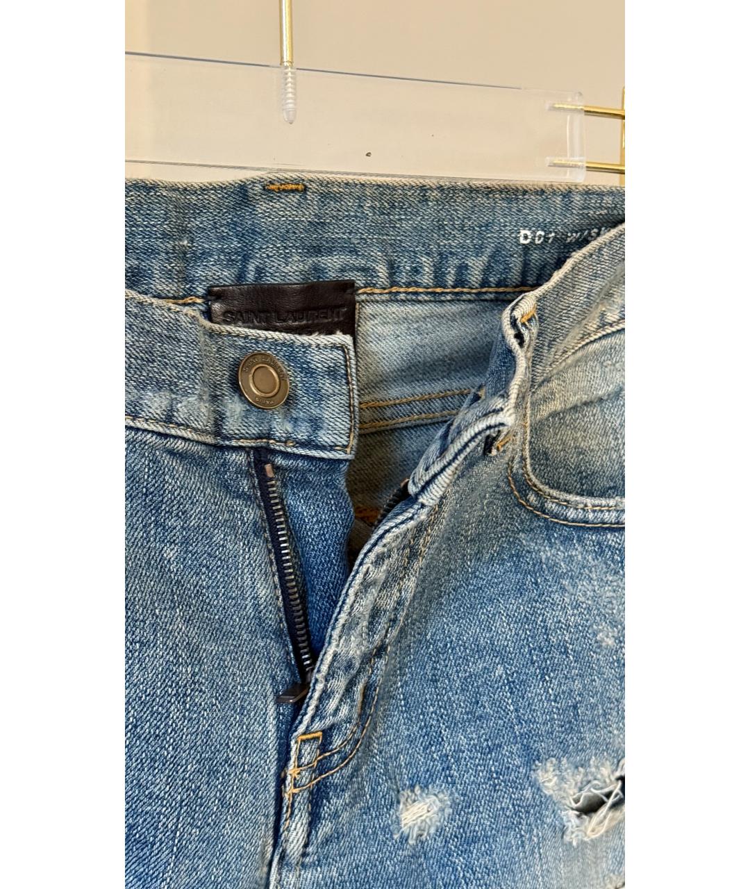 SAINT LAURENT Голубые хлопковые прямые джинсы, фото 7