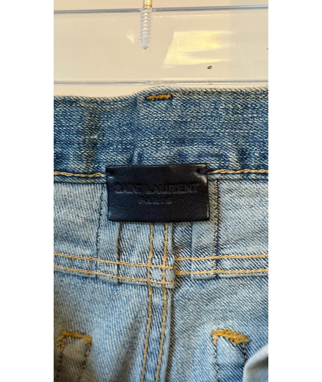 SAINT LAURENT Голубые хлопковые прямые джинсы, фото 9