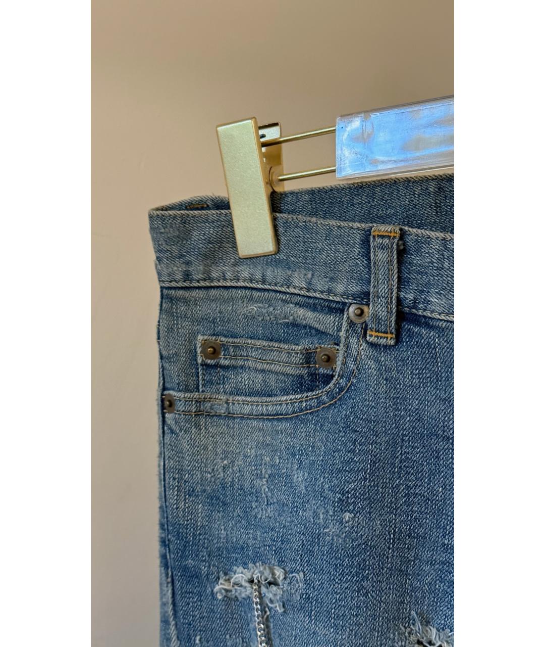 SAINT LAURENT Голубые хлопковые прямые джинсы, фото 4