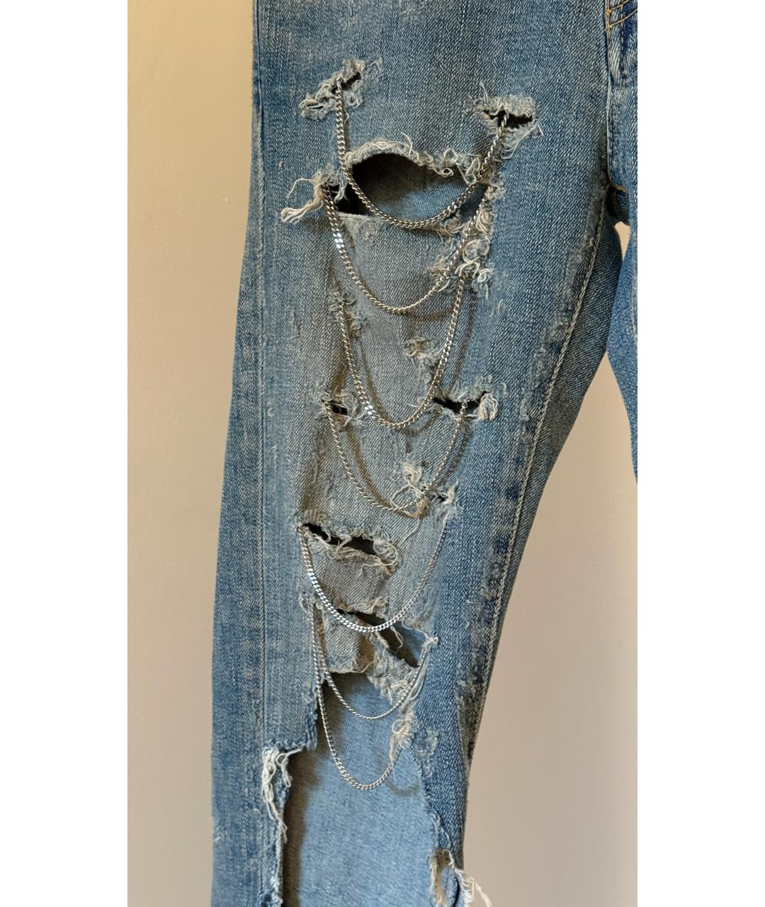 SAINT LAURENT Голубые хлопковые прямые джинсы, фото 6