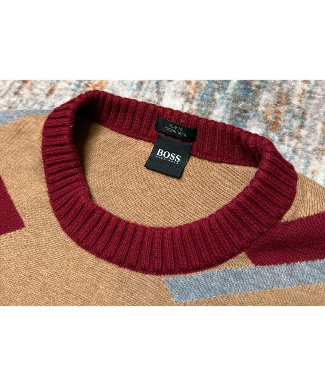 HUGO BOSS Бежевый шерстяной джемпер / свитер, фото 3