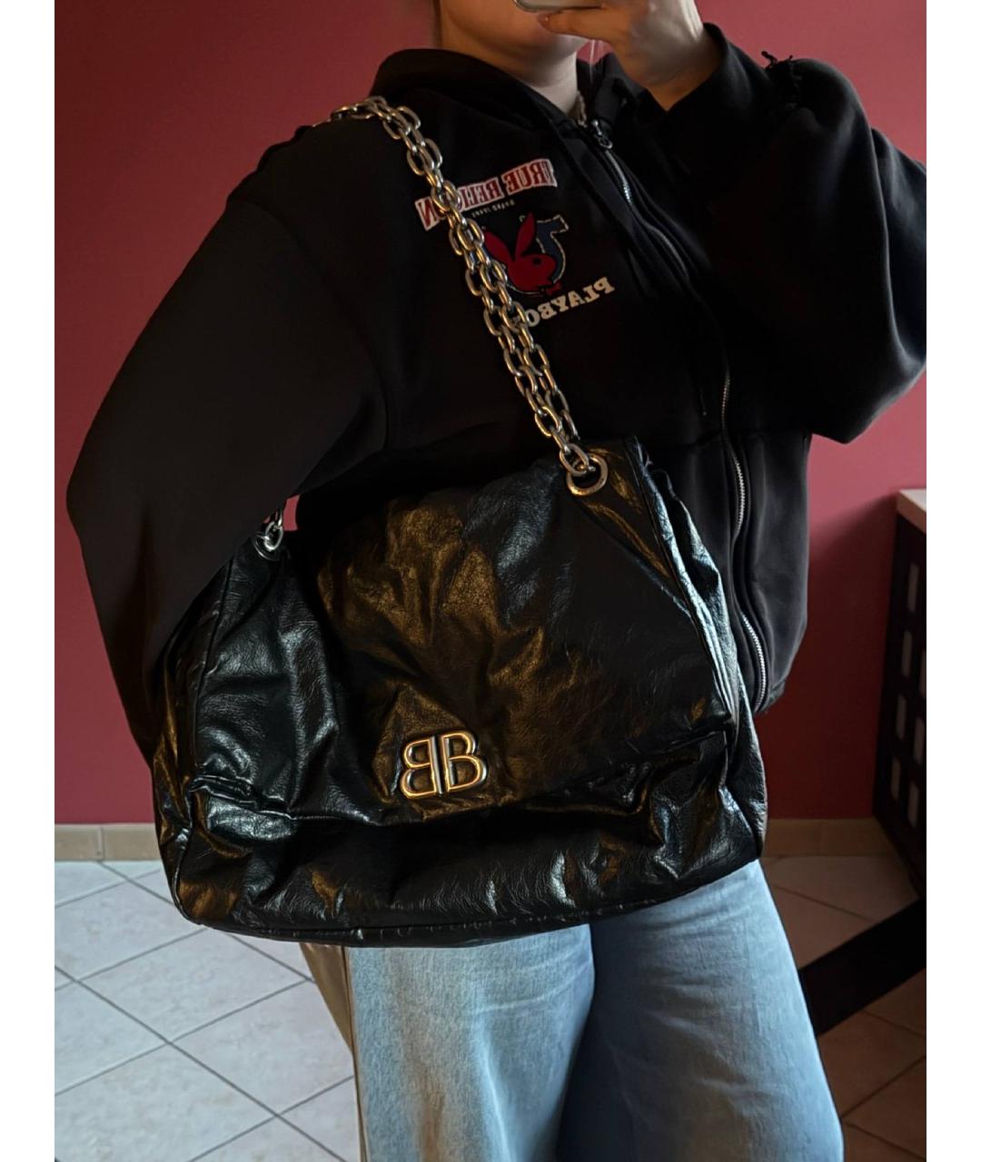 BALENCIAGA Черная кожаная сумка тоут, фото 2