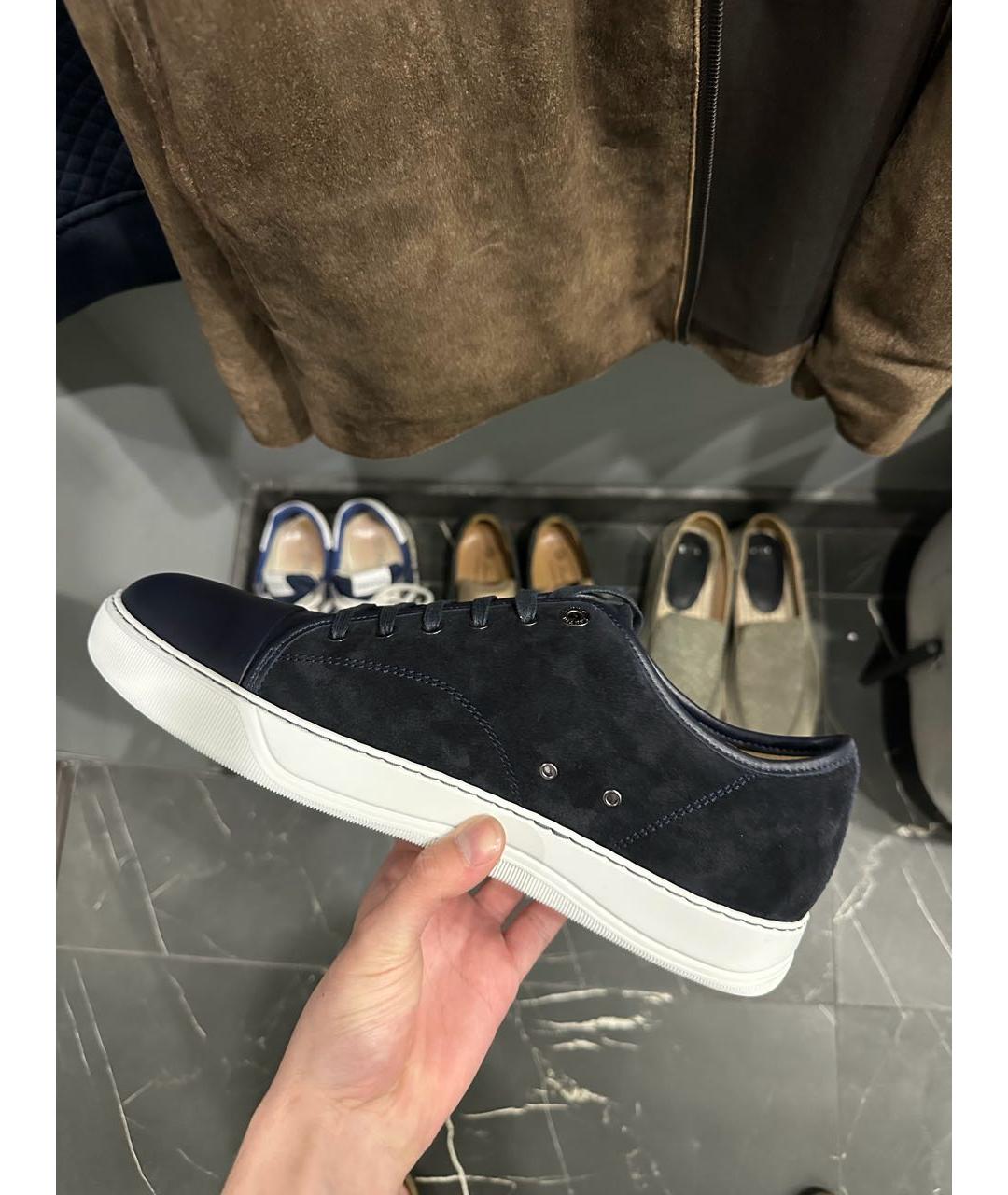 LANVIN Синие кожаные низкие кроссовки / кеды, фото 5