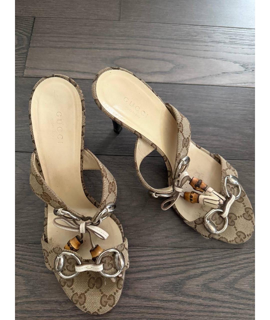 GUCCI Бежевые кожаные босоножки, фото 6