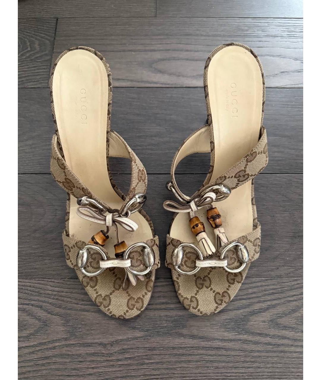 GUCCI Бежевые кожаные босоножки, фото 2