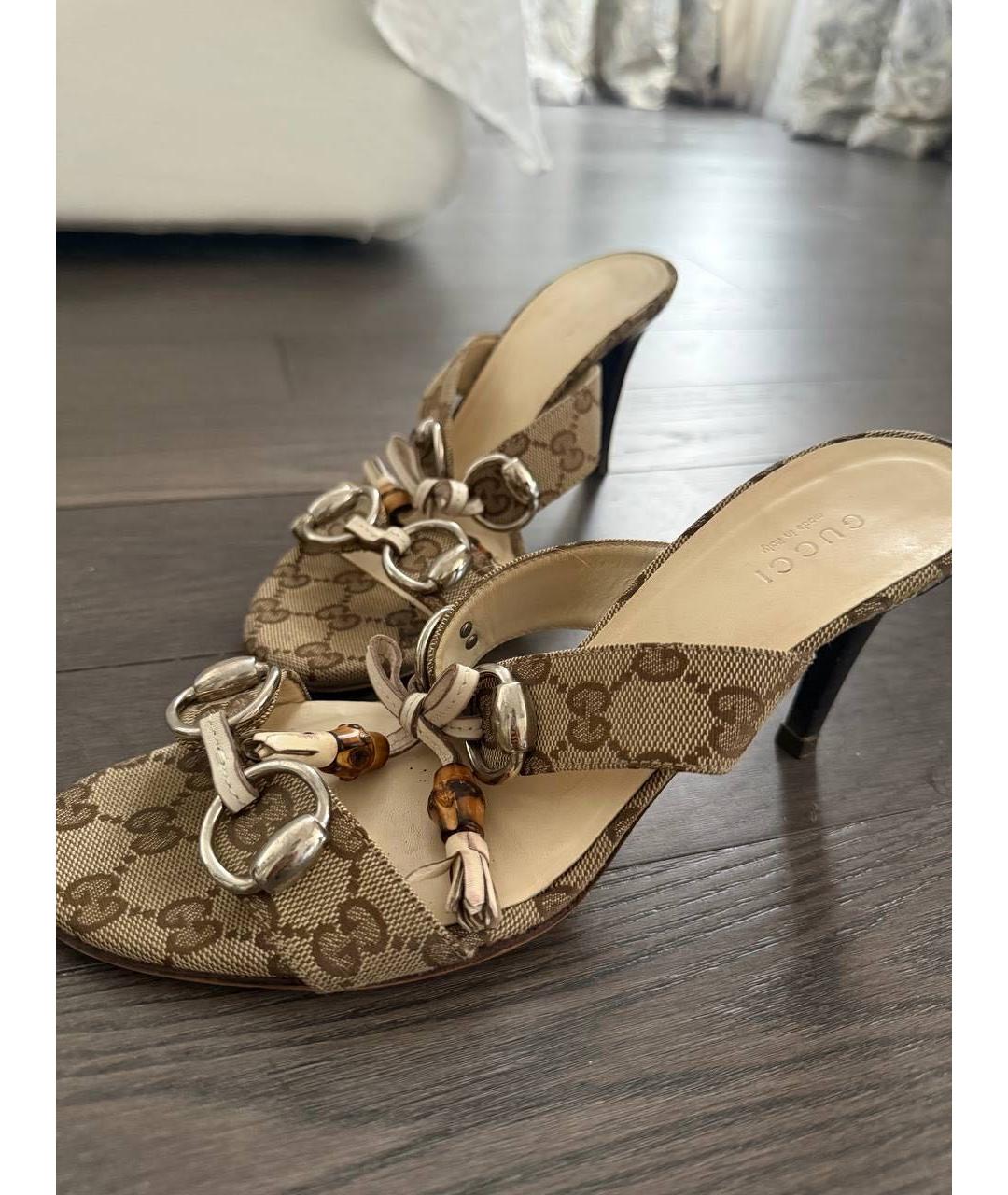 GUCCI Бежевые кожаные босоножки, фото 5