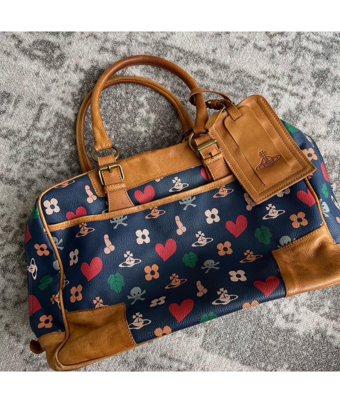 VIVIENNE WESTWOOD Темно-синяя кожаная сумка с короткими ручками, фото 4