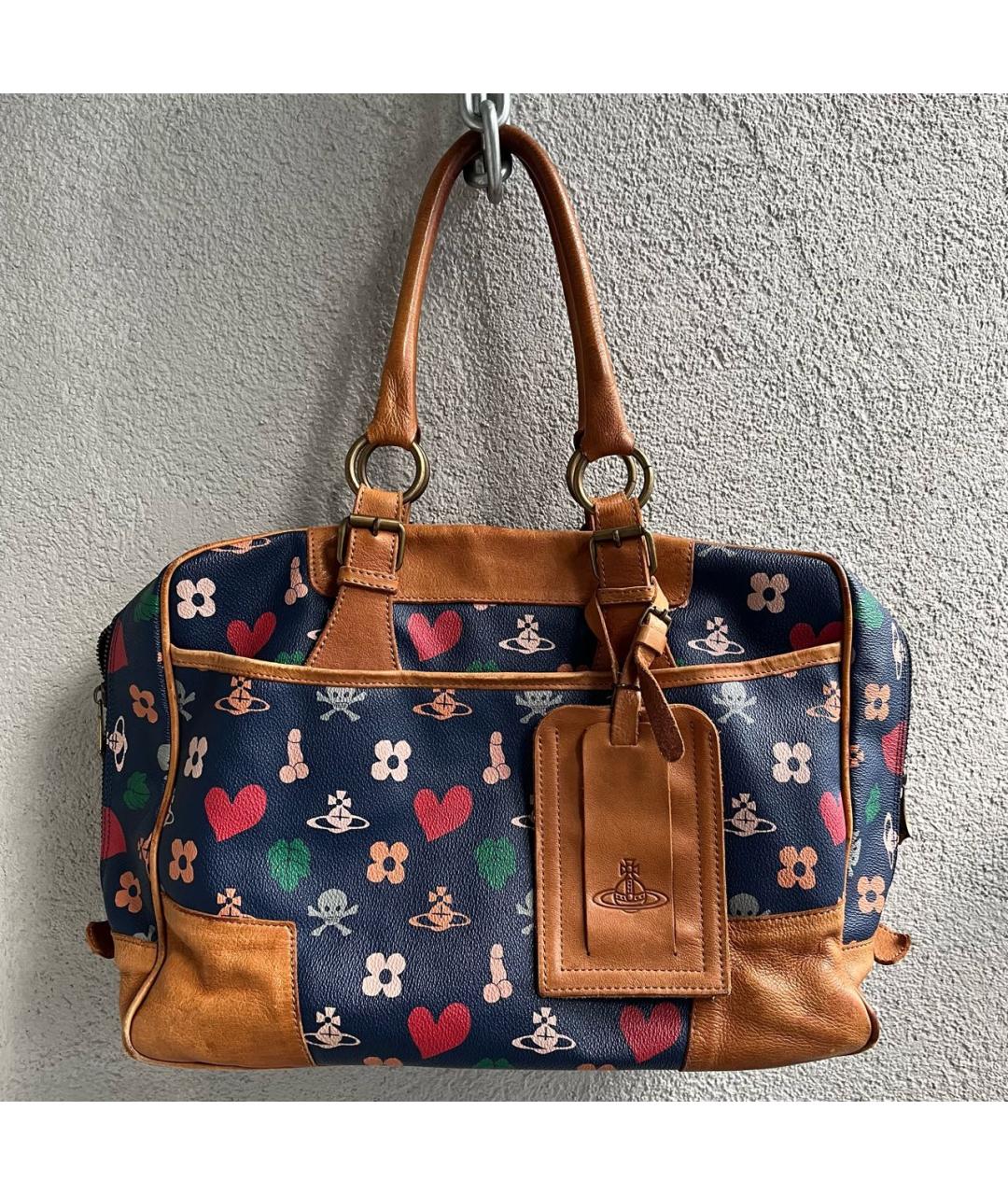 VIVIENNE WESTWOOD Темно-синяя кожаная сумка с короткими ручками, фото 7