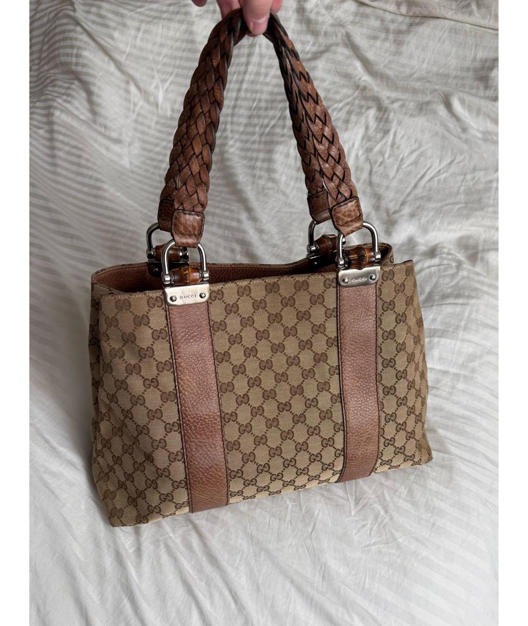 GUCCI Коричневая тканевая сумка тоут, фото 8
