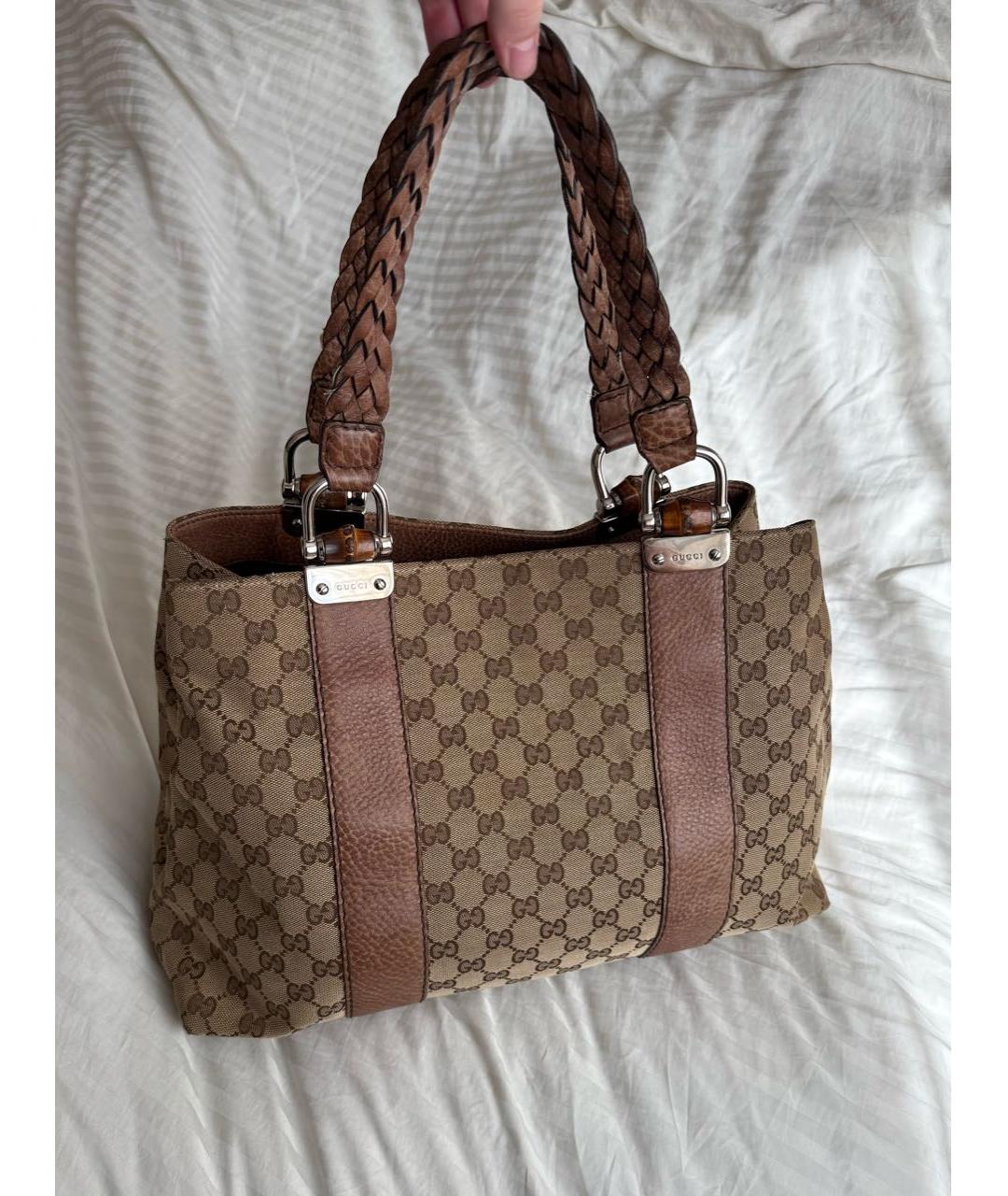 GUCCI Коричневая тканевая сумка тоут, фото 2