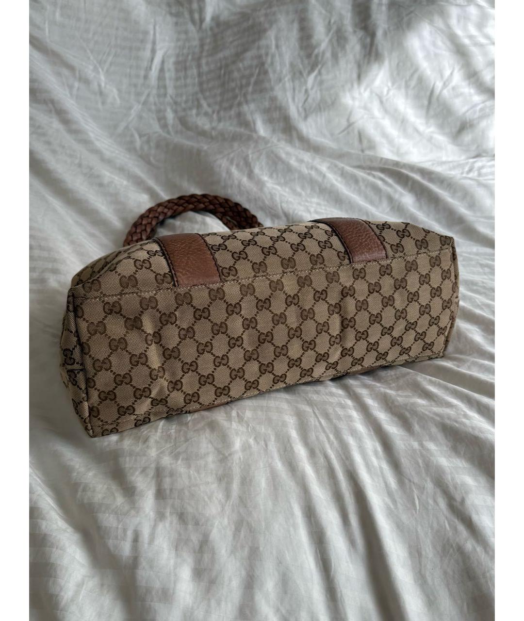 GUCCI Коричневая тканевая сумка тоут, фото 3
