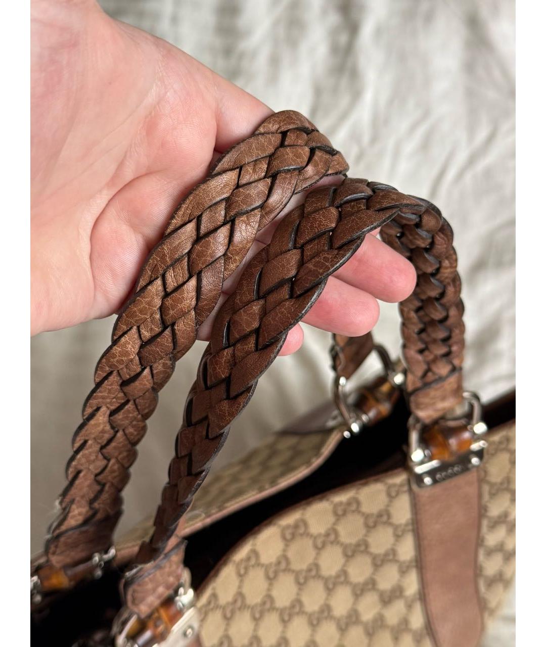 GUCCI Коричневая тканевая сумка тоут, фото 5