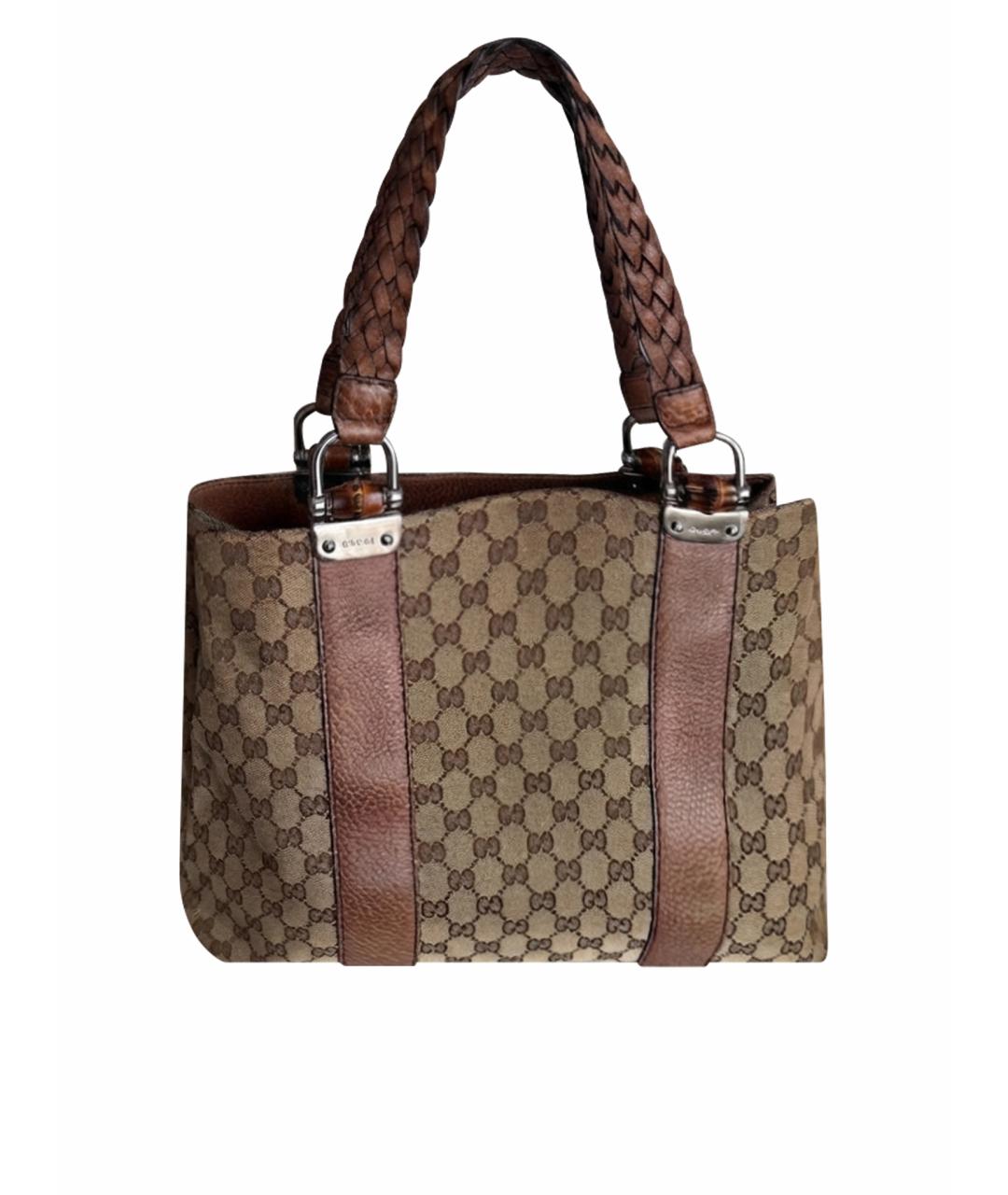 GUCCI Коричневая тканевая сумка тоут, фото 1