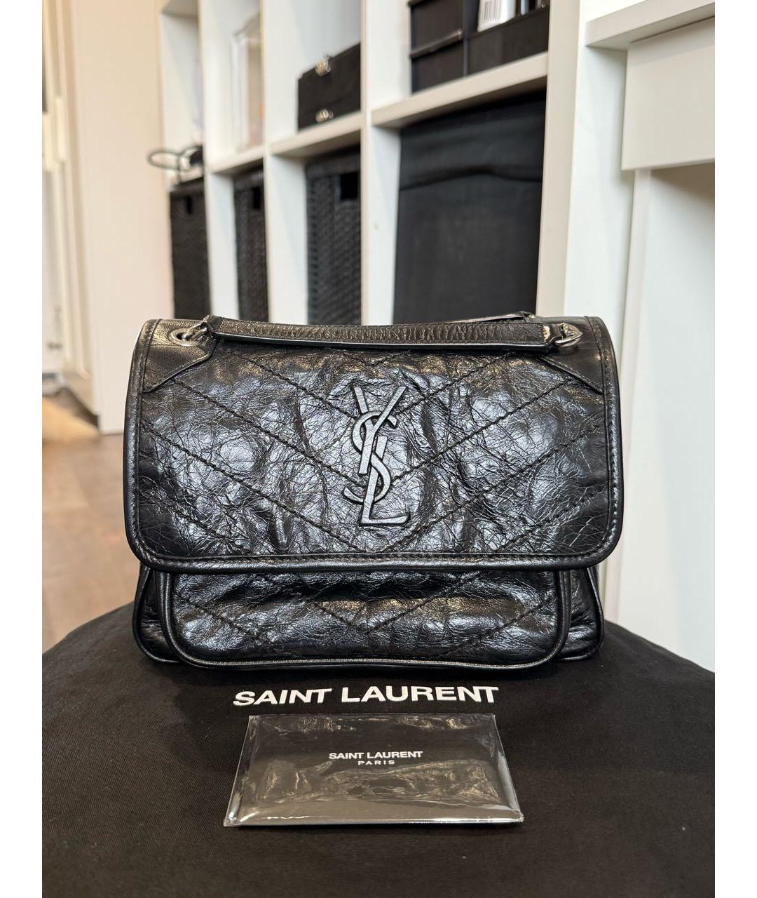 SAINT LAURENT Черная кожаная сумка через плечо, фото 8