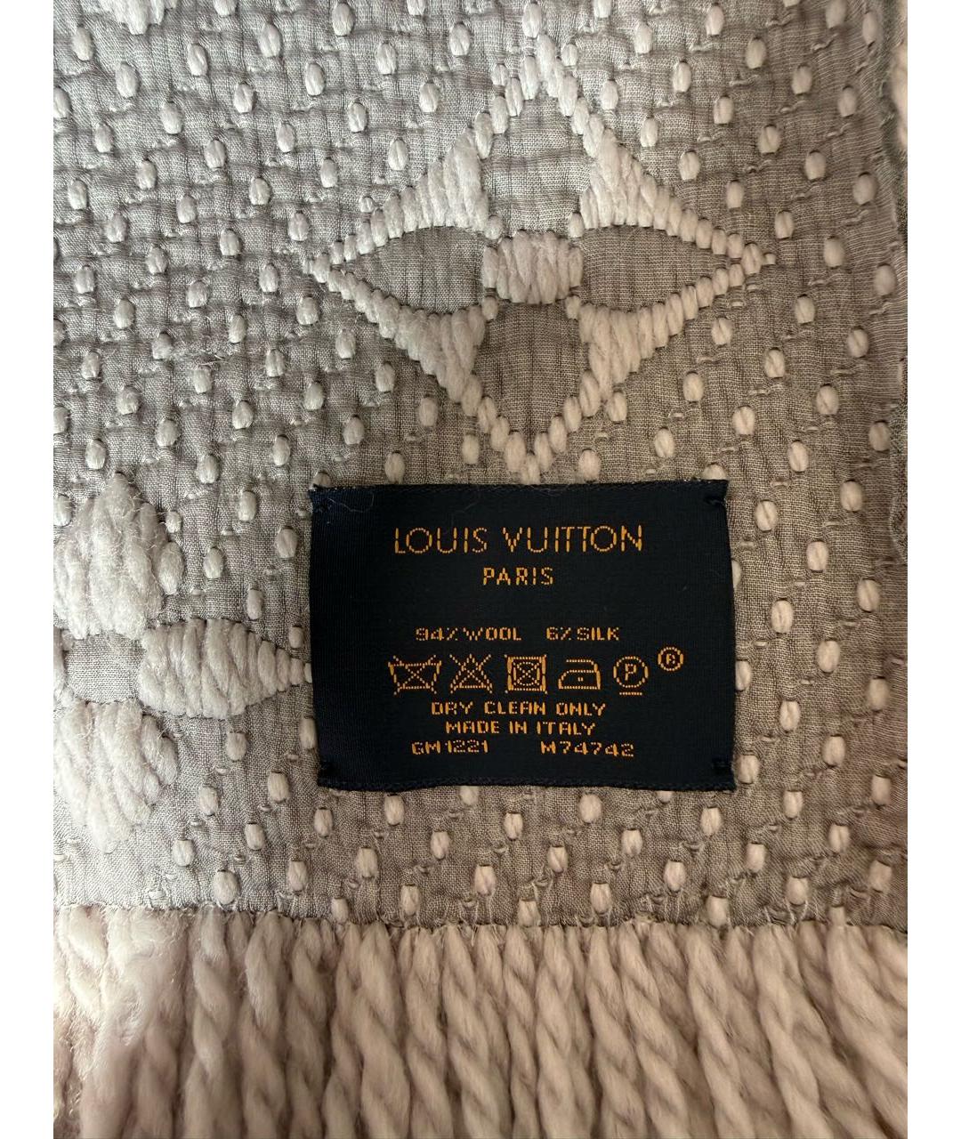 LOUIS VUITTON Серый шерстяной шарф, фото 2