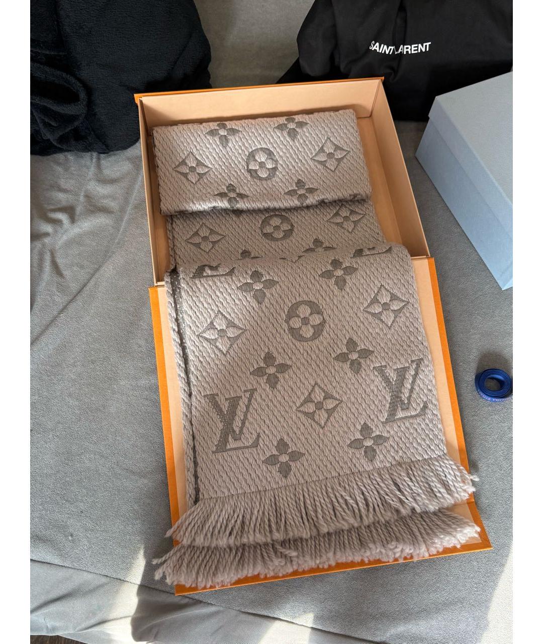 LOUIS VUITTON Серый шерстяной шарф, фото 3