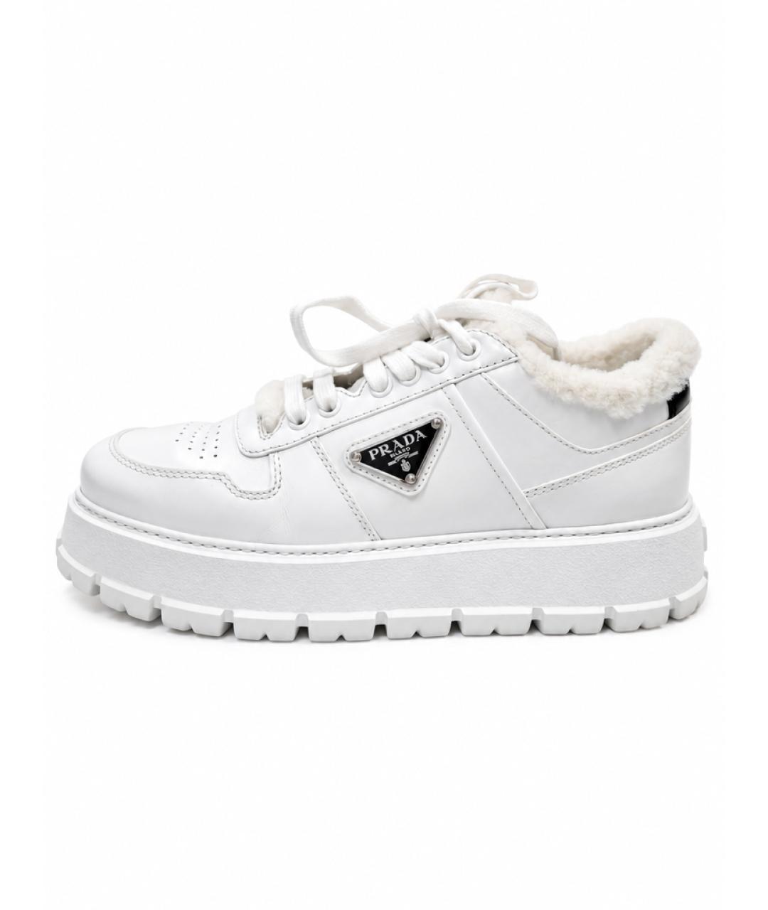 PRADA Белые кроссовки из лакированной кожи, фото 10