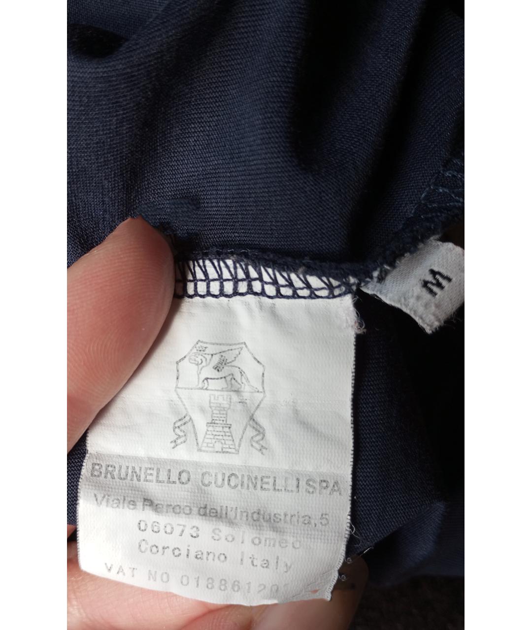 BRUNELLO CUCINELLI Темно-синяя хлопковая футболка, фото 4