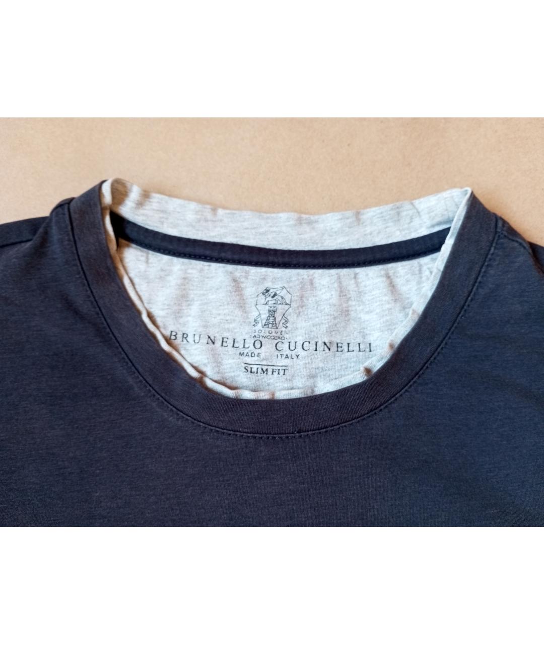 BRUNELLO CUCINELLI Темно-синяя хлопковая футболка, фото 3