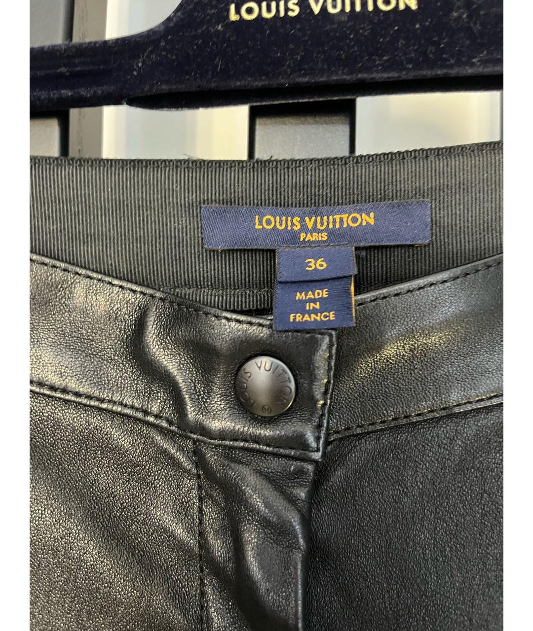 LOUIS VUITTON Черные кожаные брюки узкие, фото 3