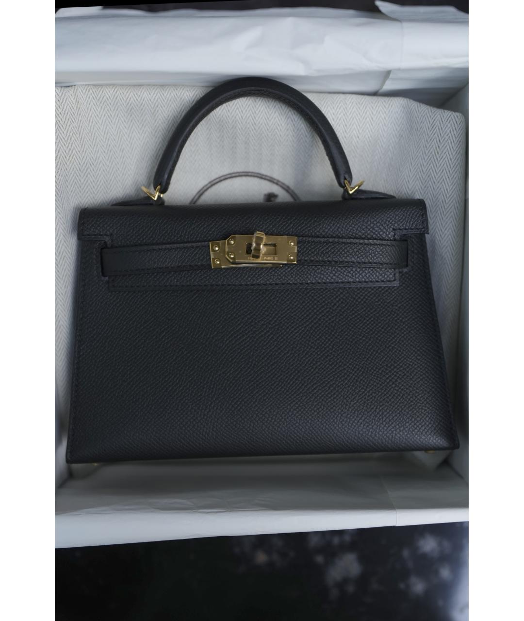 HERMES Черная кожаная сумка с короткими ручками, фото 10