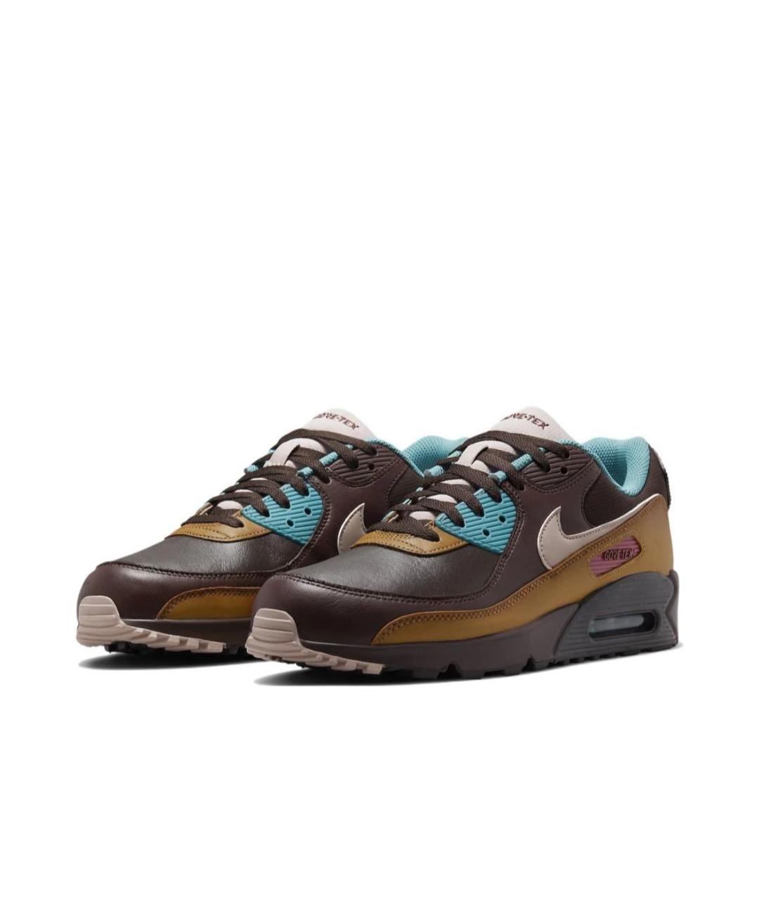 NIKE Коричневые кожаные низкие кроссовки / кеды, фото 2