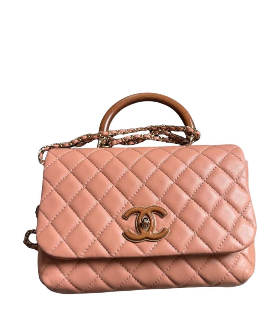 CHANEL Коралловая кожаная сумка с короткими ручками, фото 1