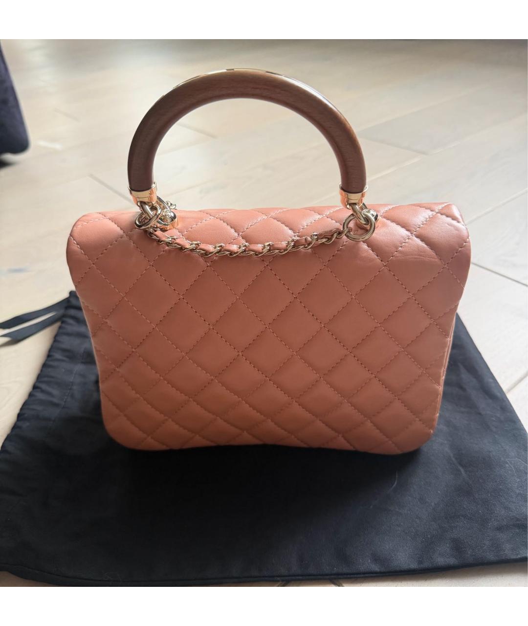 CHANEL Коралловая кожаная сумка с короткими ручками, фото 4