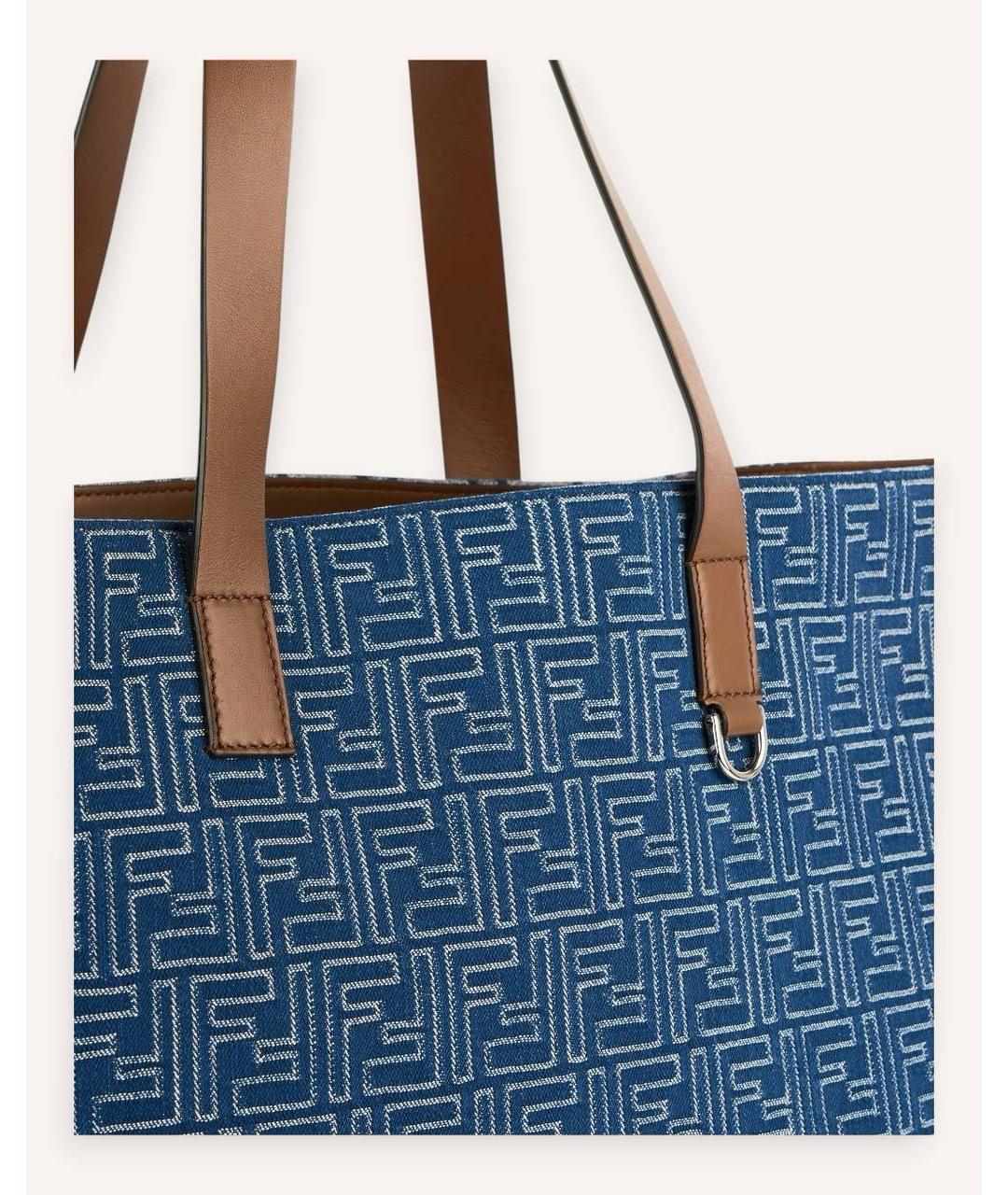 FENDI Синяя жаккардовая сумка тоут, фото 4