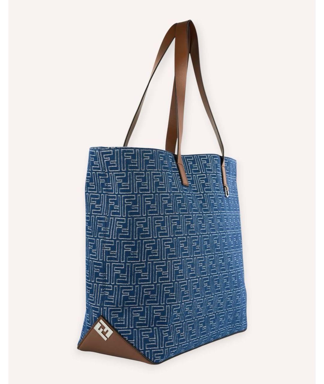 FENDI Синяя жаккардовая сумка тоут, фото 2