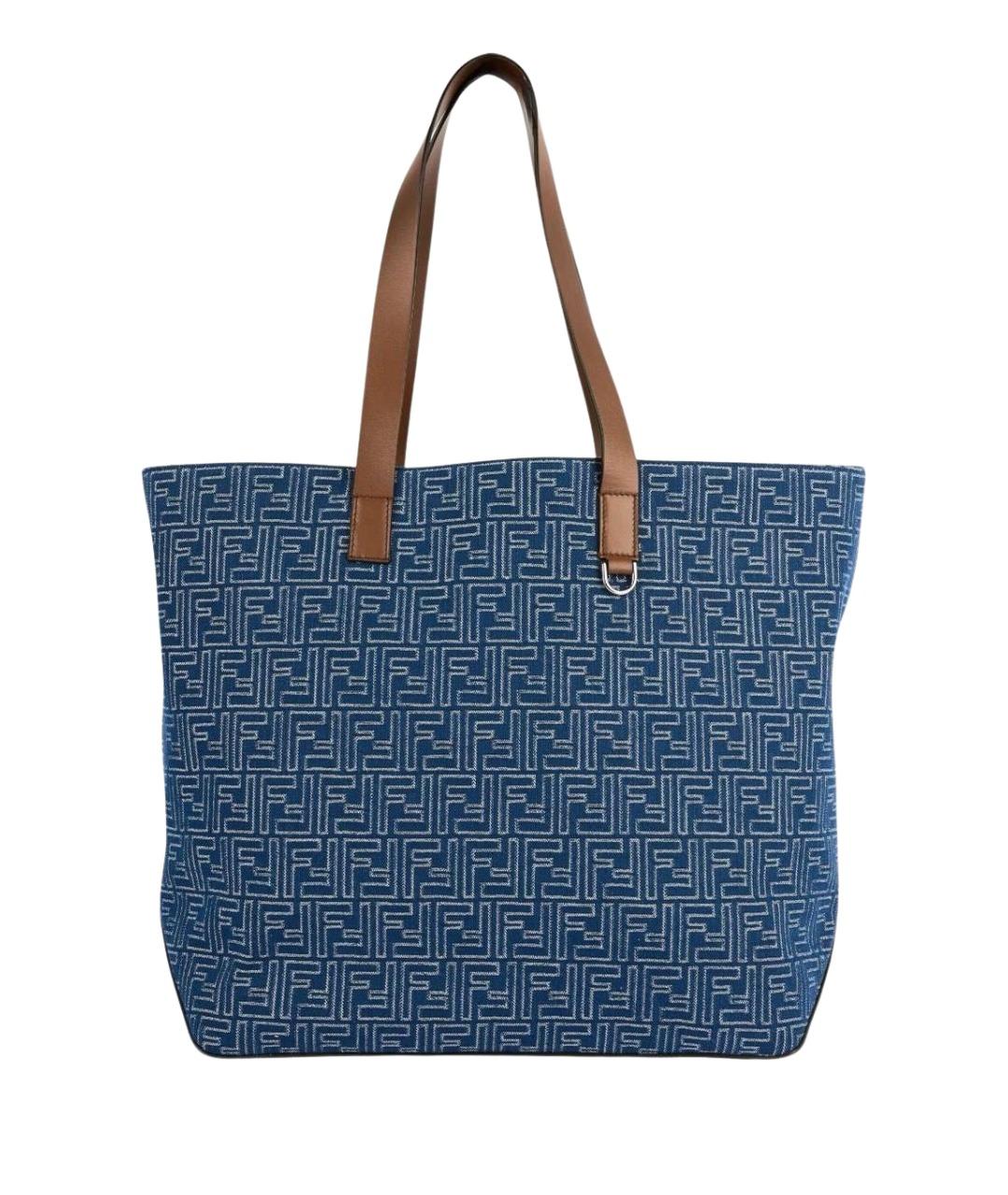 FENDI Синяя жаккардовая сумка тоут, фото 1