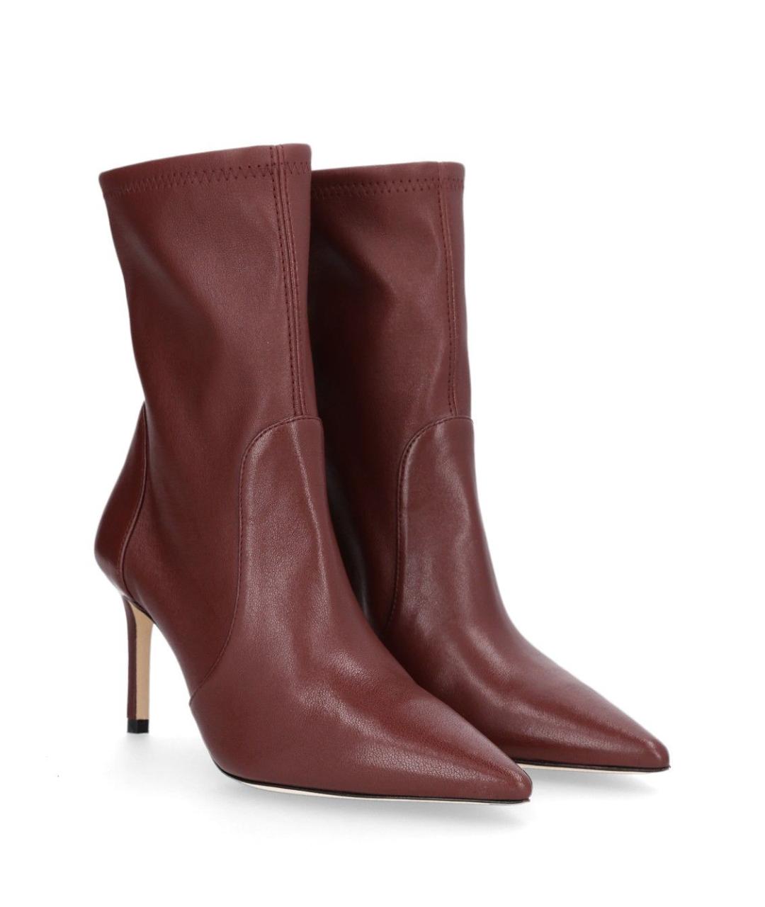 STUART WEITZMAN Бордовые кожаные ботильоны, фото 2