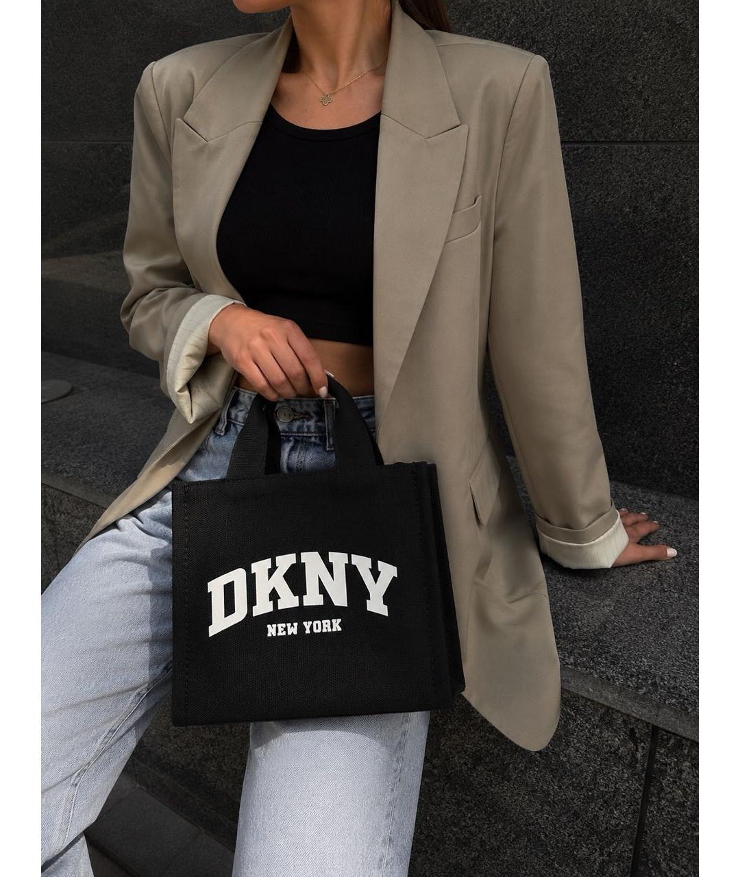 DKNY Черная тканевая сумка с короткими ручками, фото 4