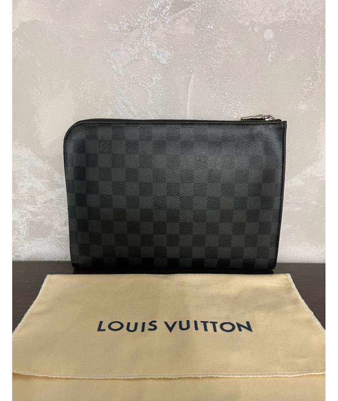 LOUIS VUITTON Антрацитовая папка для документов из канвы, фото 3