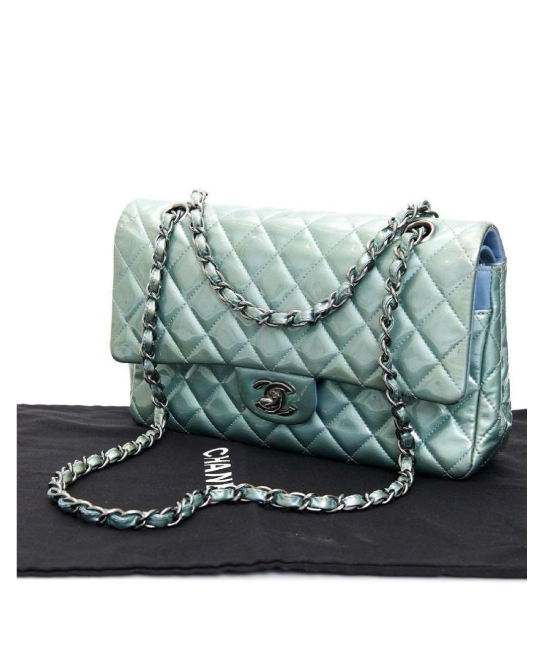CHANEL Бирюзовая сумка через плечо из лакированной кожи, фото 7
