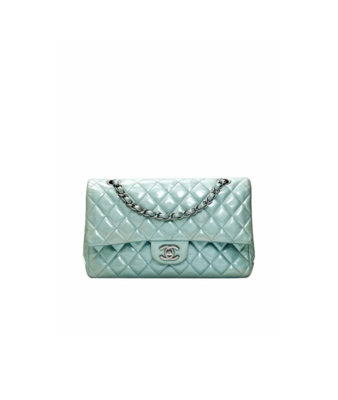 CHANEL Бирюзовая сумка через плечо из лакированной кожи, фото 9