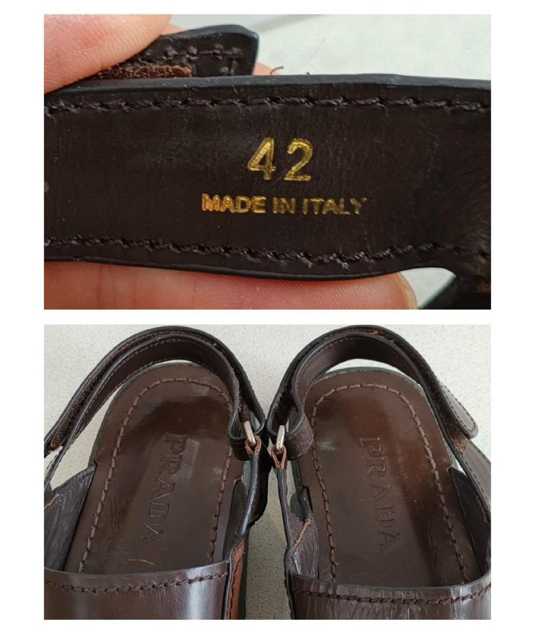 PRADA Коричневые кожаные сандалии, фото 5