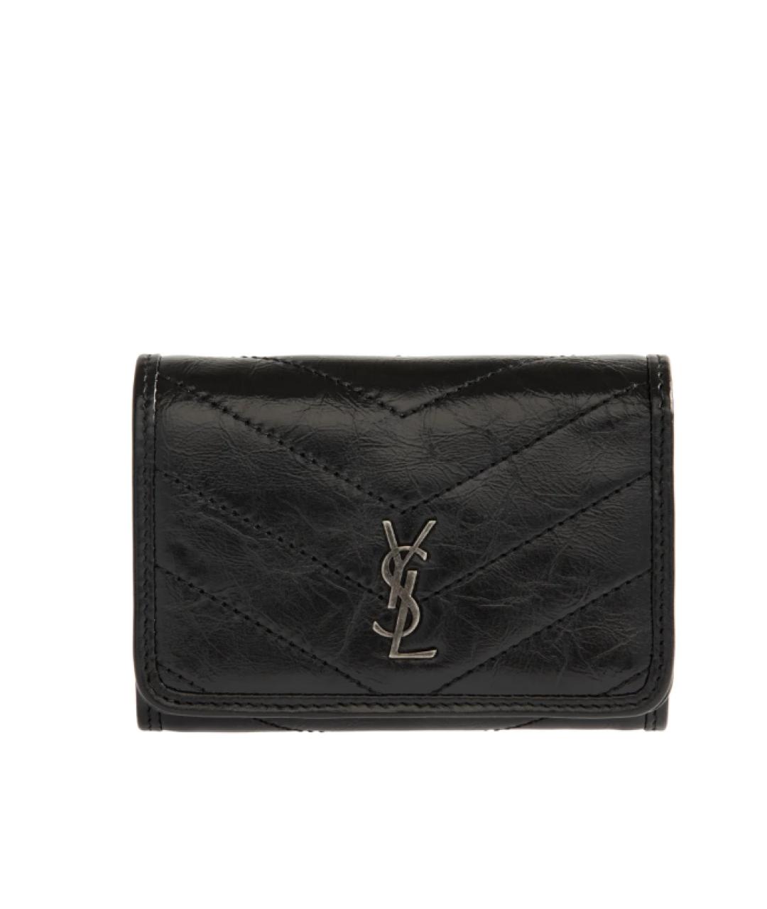 SAINT LAURENT Черный кожаный кошелек, фото 3