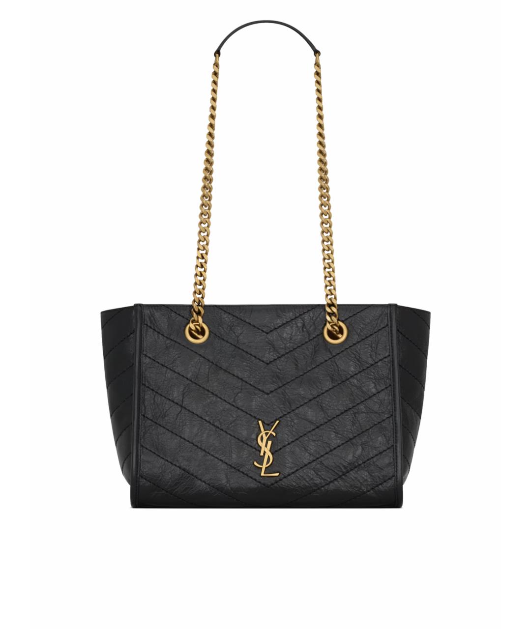 SAINT LAURENT Черная кожаная сумка с короткими ручками, фото 1