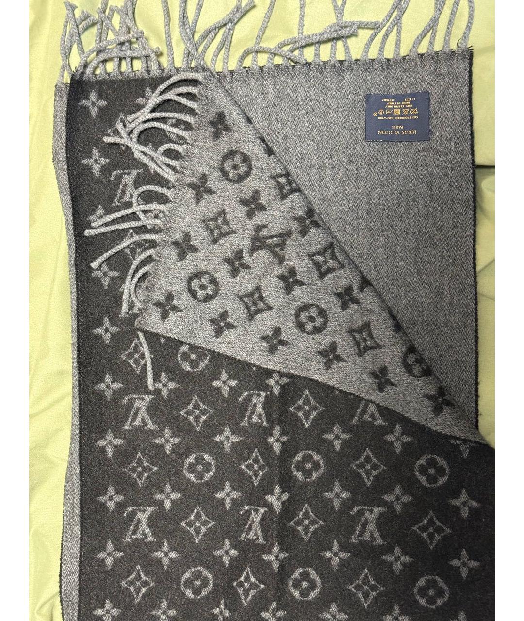 LOUIS VUITTON Серый кашемировый шарф, фото 4