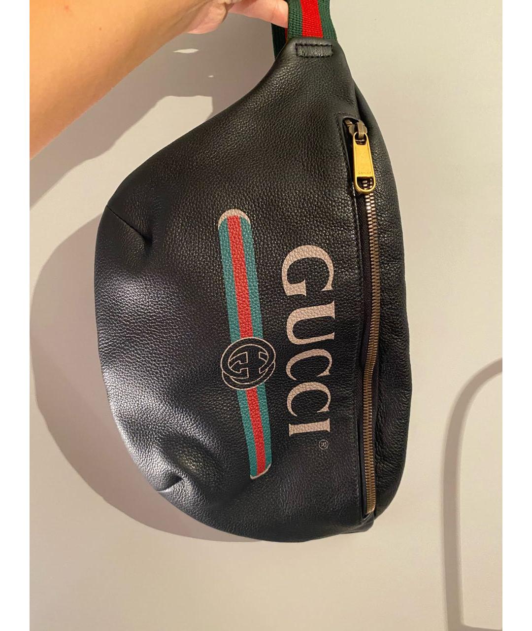 GUCCI Черная кожаная поясная сумка, фото 7
