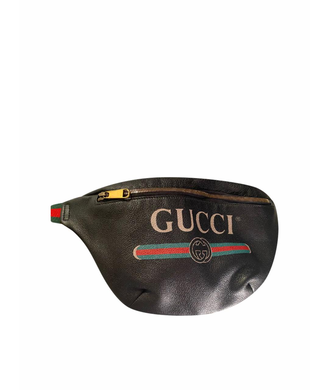 GUCCI Черная кожаная поясная сумка, фото 1