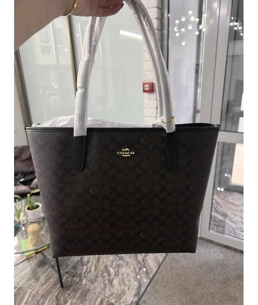 COACH Коричневая сумка тоут из канвы, фото 4