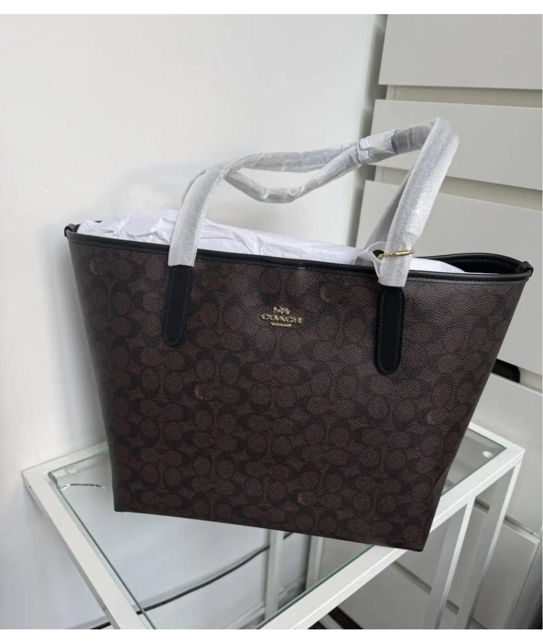 COACH Коричневая сумка тоут из канвы, фото 3