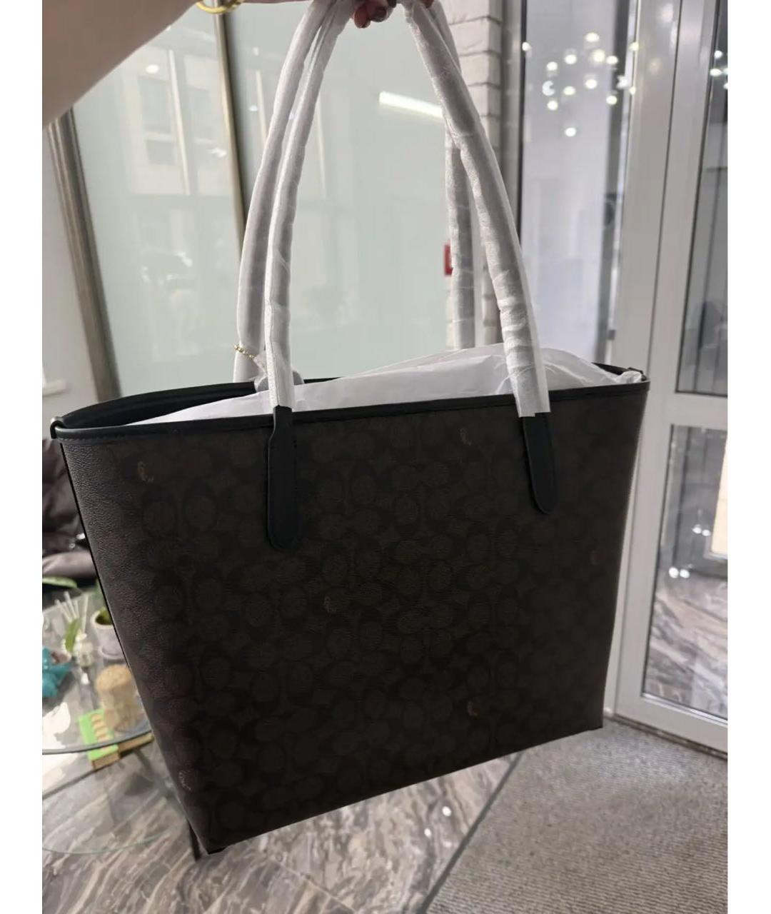 COACH Коричневая сумка тоут из канвы, фото 2