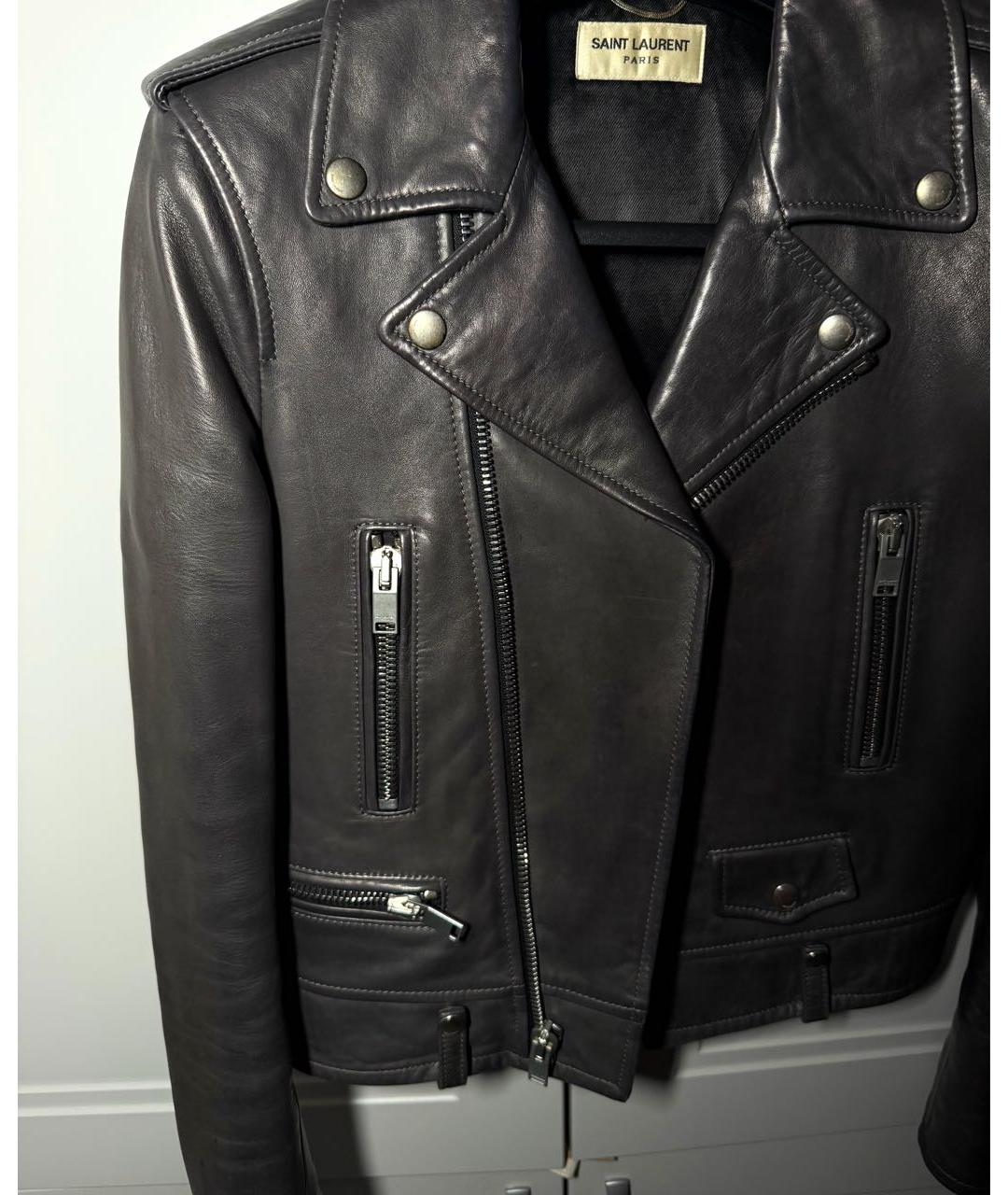 SAINT LAURENT Серая кожаная куртка, фото 2
