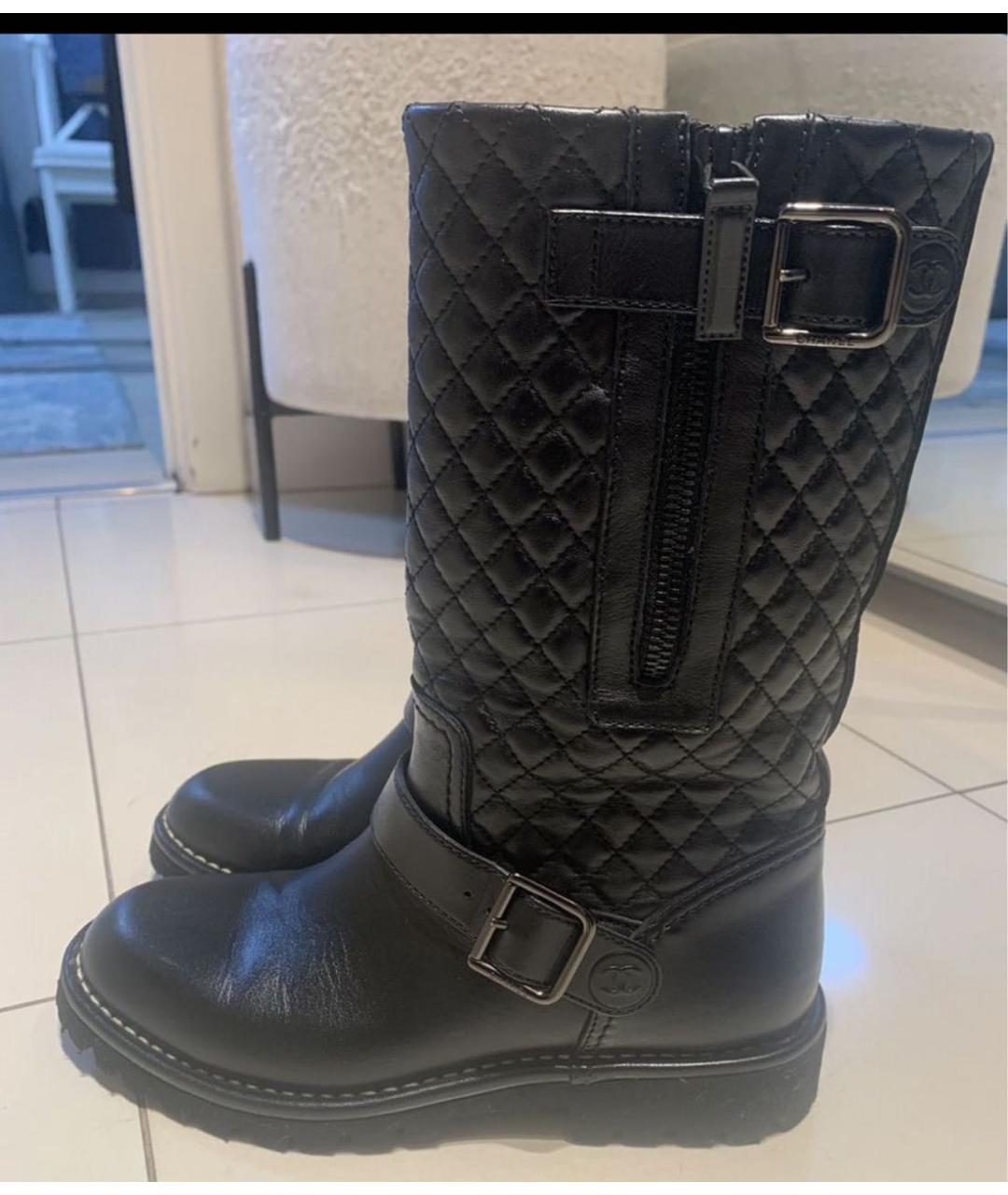 CHANEL Черные кожаные сапоги, фото 6